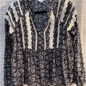 Prairie top, umgee tiered top, flowy shirt, black print blouse
